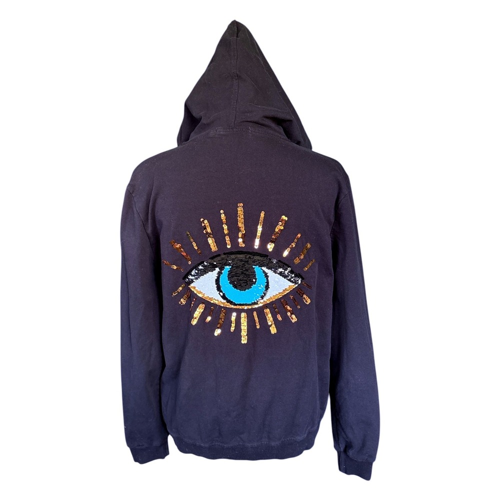 Vinizbena Black Full-Zip Sequined Evil Eye Hoodie, Large, Designed in Italy - Picture 3 of 8